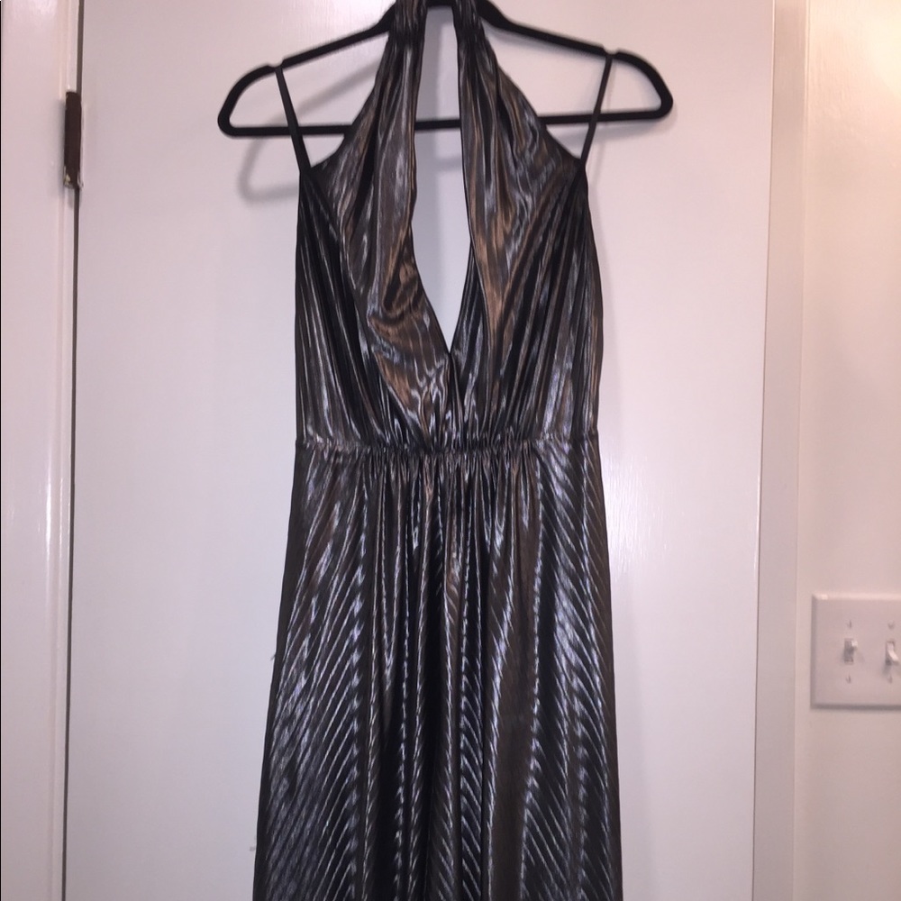 Pewter, metallic halter gown - size 10